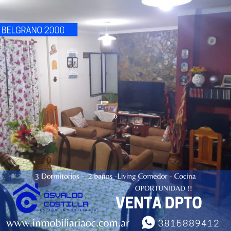 Venta Dpto. de 3 habitaciones en Av. Belgrano al 2000