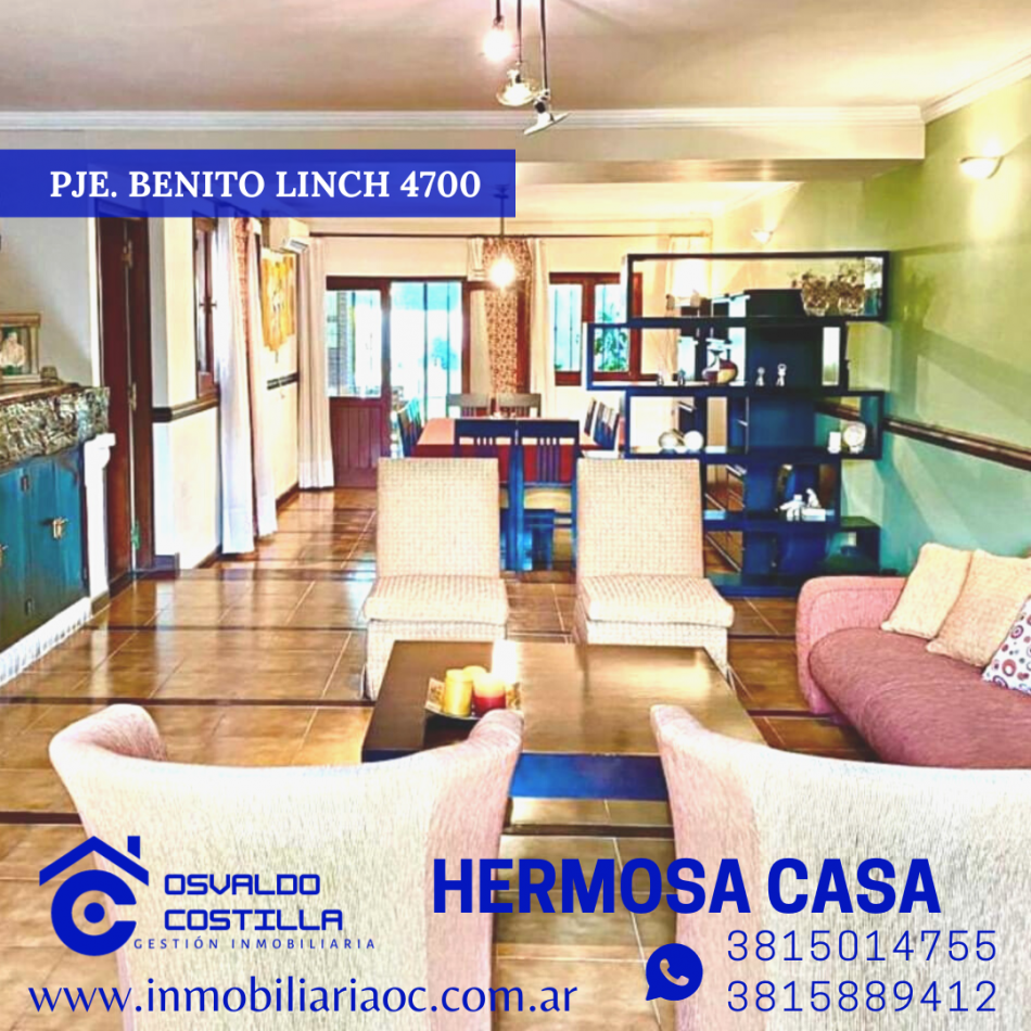 VENTA HERMOSA CASA PJE. BENITO LYNCH 4700