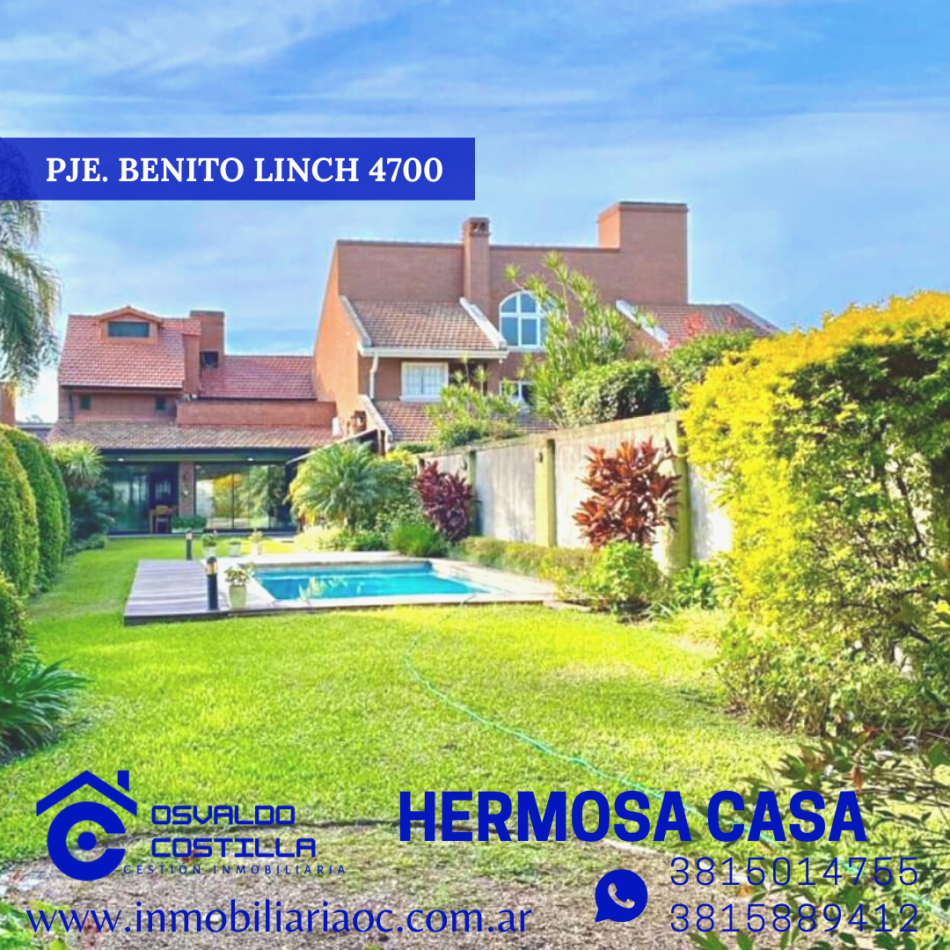 VENTA HERMOSA CASA PJE. BENITO LYNCH 4700