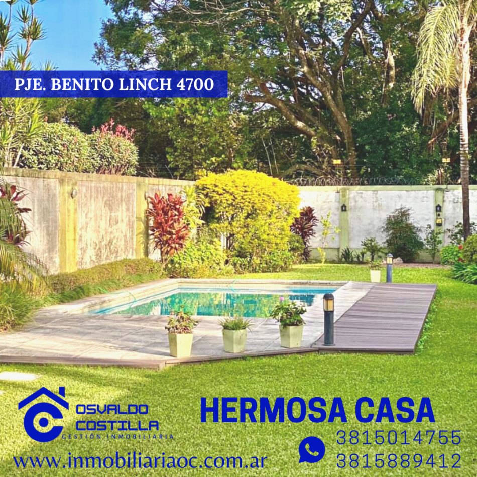 VENTA HERMOSA CASA PJE. BENITO LYNCH 4700